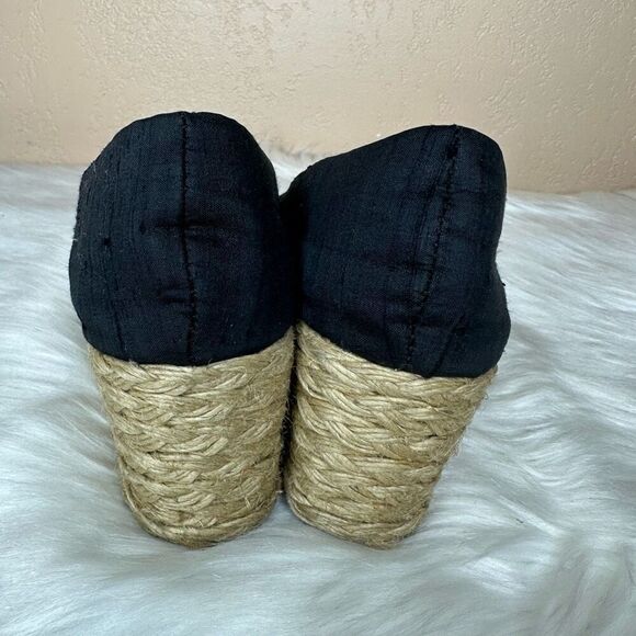 Lauren Ralph Lauren Cecilia Espadrille Black Peep Toe 2" Wedge Size 5 - Picture 4 of 10